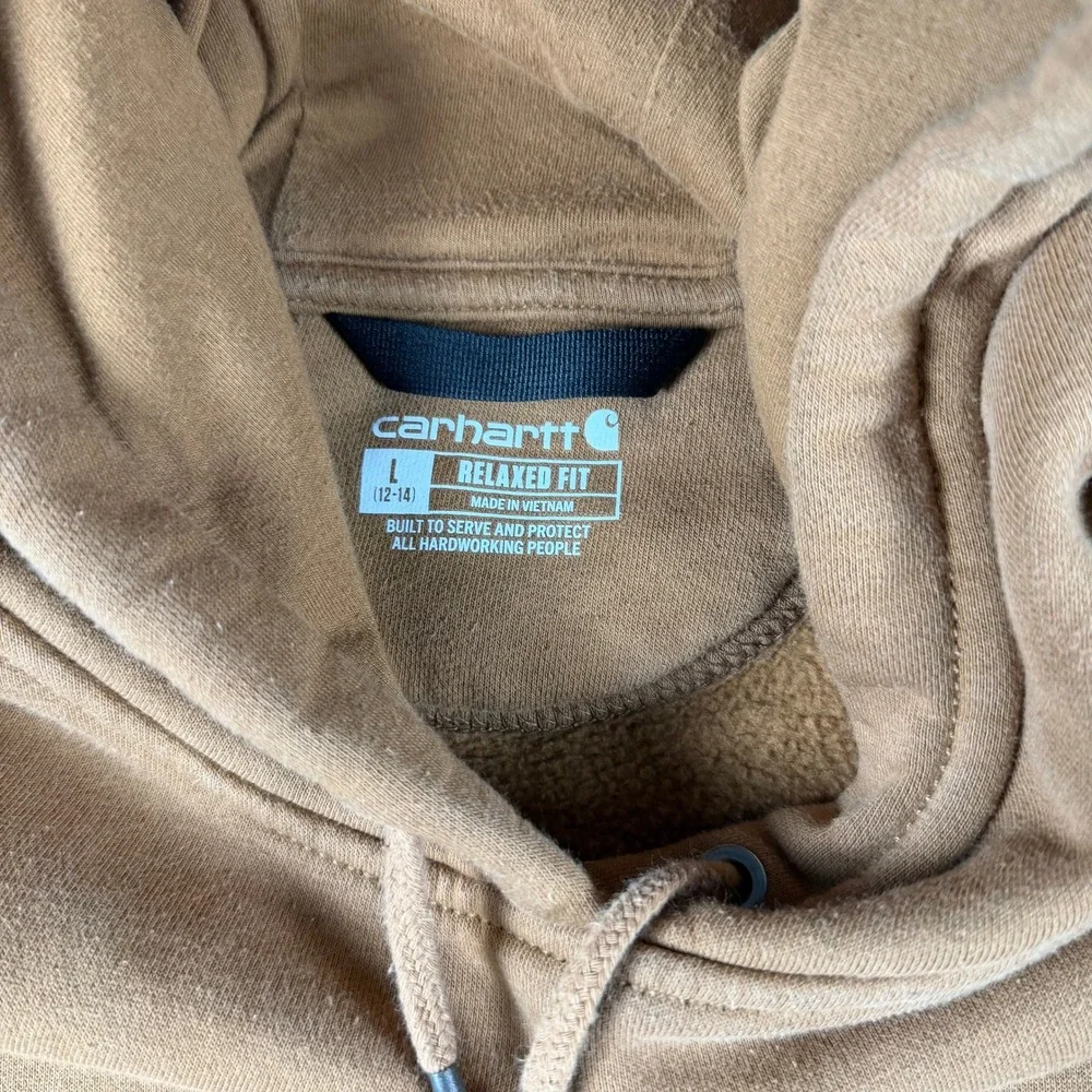 Carhartt‎ Youth Brown Relaxed Fit Graphic Sleeve Logo Hoodie Large 12-14